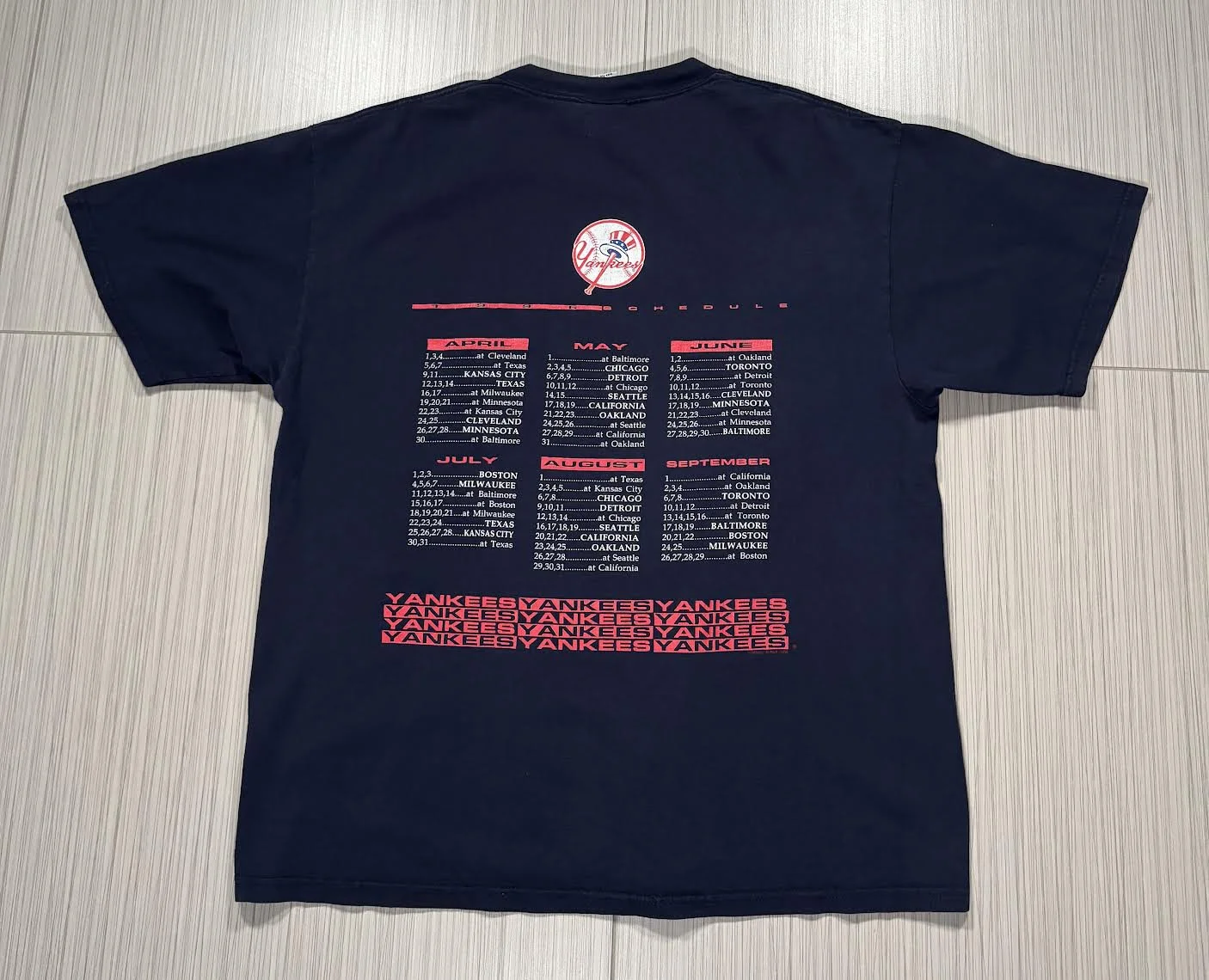 Vintage Lee Sport New York Yankees 1996 Schedule T Shirt (Size XL